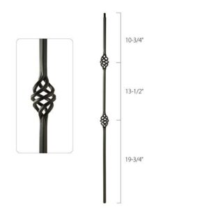 Steel Tube Spindle - 1/2 in. Square Series With Dowel Top - Double Basket (Iron Balusters USA)