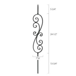 Steel Tube Spindles - 1/2 in. Square Series With Dowel Top - Scroll (Iron Balusters USA)