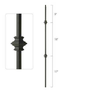 Steel Tube Spindles - 1/2 in. Square Series With Dowel Top - Double Collar (Iron Balusters USA)