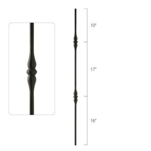 Steel Tube Spindles - 9/16 in. Round Series - Hammered Double Collar (Iron Balusters USA)