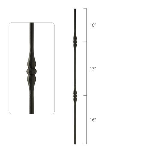 Steel Tube Spindles - 9/16 in. Round Series - Hammered Double Collar (Iron Balusters USA)