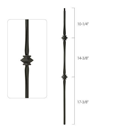 Steel Tube Spindles - 1/2 in. Square Series With Dowel Top - Double Collar (Iron Balusters USA)