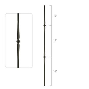 Steel Tube Spindles - 9/16" Round Series - Double Collar (Iron Balusters USA)
