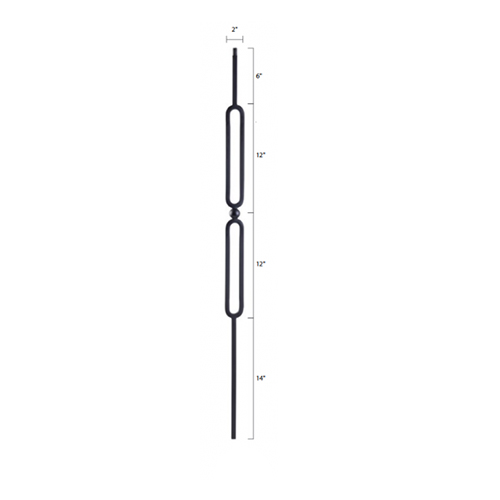 Steel Tube Spindle - Geometric 1/2" Square Series With Dowel Top - Double Feature and Sphere (Iron Balusters USA)